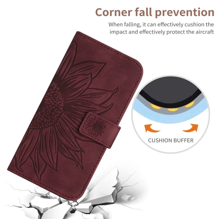 For Samsung Galaxy S24+ 5G Skin Feel Sun Flower Embossed Flip Leather Phone Case with Lanyard(Wine Red) - Galaxy S24+ 5G Cases by buy2fix | Online Shopping UK | buy2fix