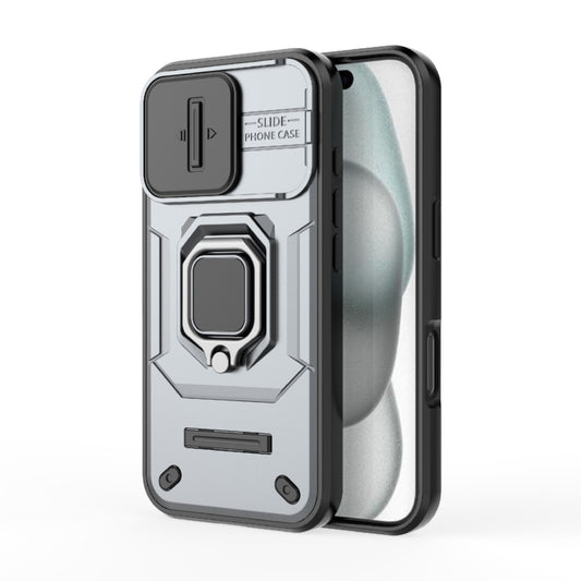 For iPhone 16 Sliding Camshield TPU + PC Shockproof Phone Case with Holder(Grey) - iPhone 16 Cases by buy2fix | Online Shopping UK | buy2fix