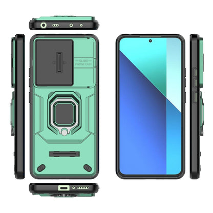 For Xiaomi Redmi Note 13 4G Global Sliding Camshield TPU + PC Shockproof Phone Case with Holder(Green) - Note 13 Cases by buy2fix | Online Shopping UK | buy2fix