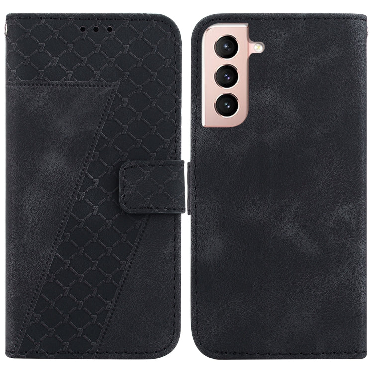 For Samsung Galaxy S22 5G 7-shaped Embossed Leather Phone Case(Black) - Galaxy S22 5G Cases by buy2fix | Online Shopping UK | buy2fix