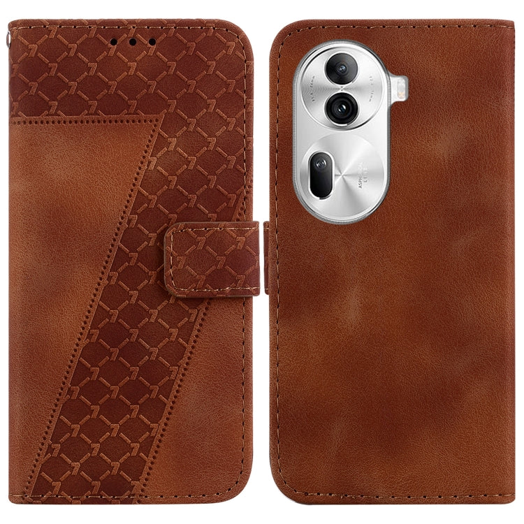 For OPPO Reno 11 Pro 5G Global 7-shaped Embossed Leather Phone Case(Brown) - Reno11 Pro Cases by buy2fix | Online Shopping UK | buy2fix