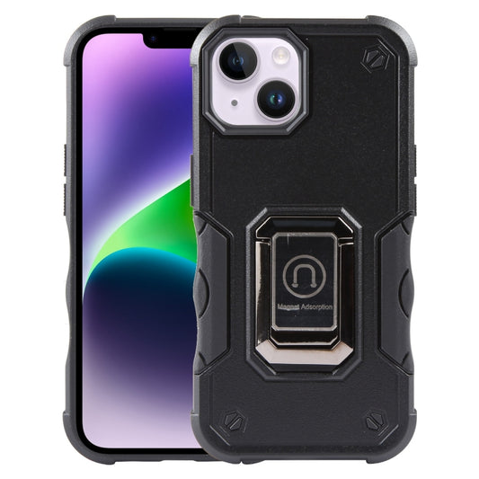 For iPhone 15 Ring Holder Non-slip Shockproof Armor Phone Case(Black) - iPhone 15 Cases by buy2fix | Online Shopping UK | buy2fix