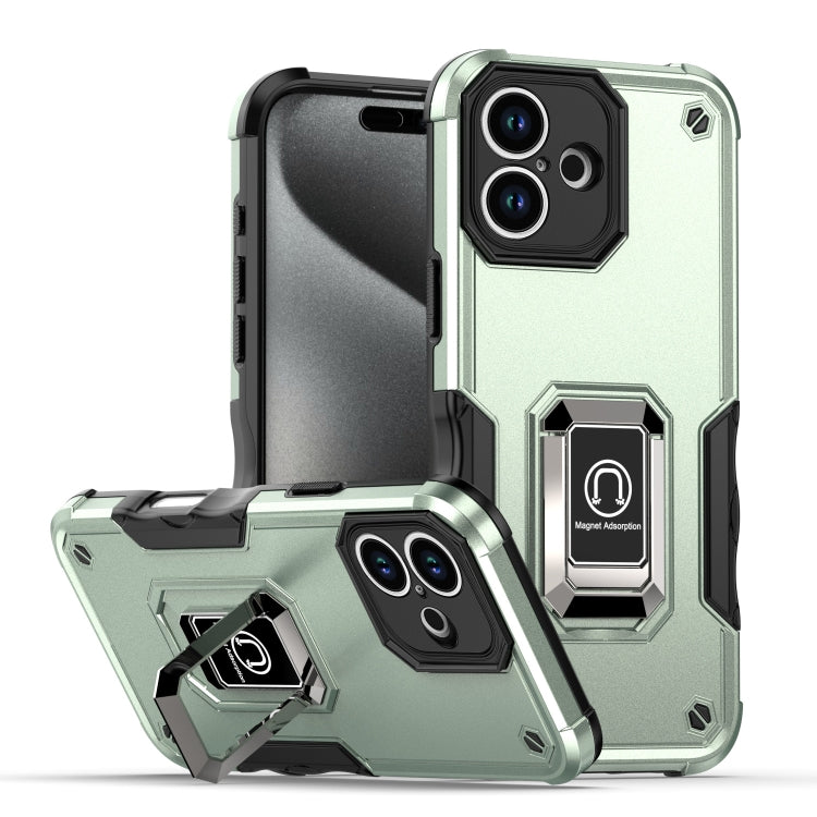 For iPhone 16 Plus Ring Holder Non-slip Shockproof Armor Phone Case(Green) - iPhone 16 Plus Cases by buy2fix | Online Shopping UK | buy2fix