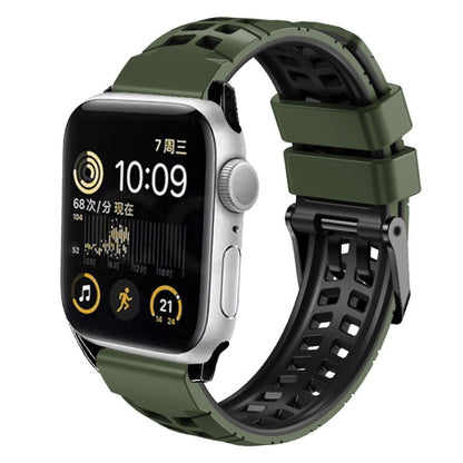 For Apple Watch Series 8 41mm Twill Dual-row Buckle Silicone Watch Band(Army Green Black) - Watch Bands by buy2fix | Online Shopping UK | buy2fix