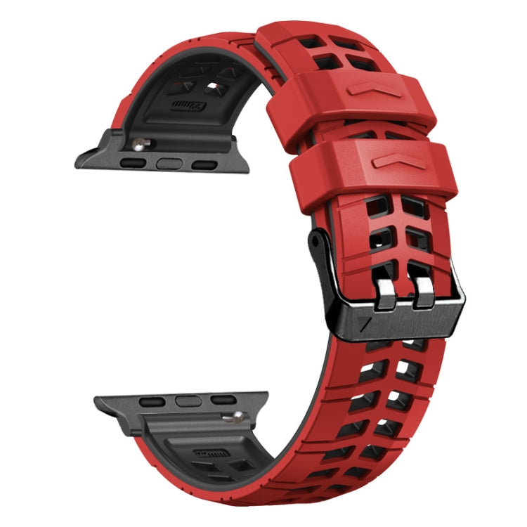 For Apple Watch Series 5 40mm Twill Dual-row Buckle Silicone Watch Band(Red Black) - Watch Bands by buy2fix | Online Shopping UK | buy2fix