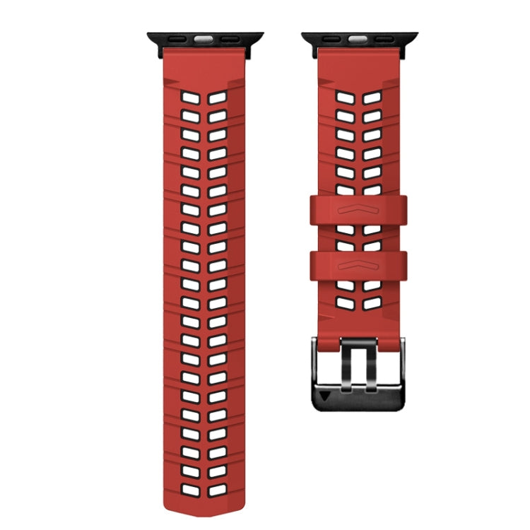 For Apple Watch Series 2 38mm Twill Dual-row Buckle Silicone Watch Band(Red Black) - Watch Bands by buy2fix | Online Shopping UK | buy2fix