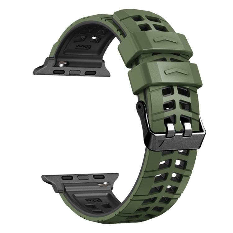 For Apple Watch Ultra 2 49mm Twill Dual-row Buckle Silicone Watch Band(Army Green Black) - Watch Bands by buy2fix | Online Shopping UK | buy2fix