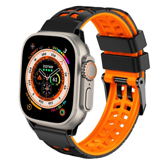 For Apple Watch Ultra 2 49mm Twill Dual-row Buckle Silicone Watch Band(Black Orange) - Watch Bands by buy2fix | Online Shopping UK | buy2fix