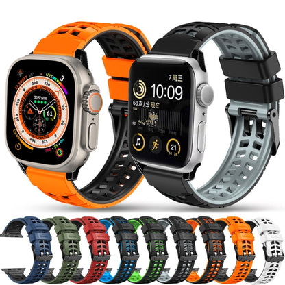 For Apple Watch SE 2023 44mm Twill Dual-row Buckle Silicone Watch Band(Orange Black) - Watch Bands by buy2fix | Online Shopping UK | buy2fix