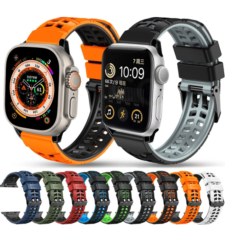 For Apple Watch Series 3 42mm Twill Dual-row Buckle Silicone Watch Band(Orange Black) - Watch Bands by buy2fix | Online Shopping UK | buy2fix