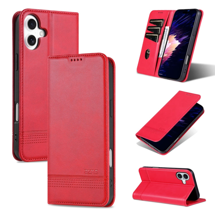 For iPhone 16 AZNS Magnetic Calf Texture Flip Leather Phone Case(Red) - iPhone 16 Cases by AZNS | Online Shopping UK | buy2fix