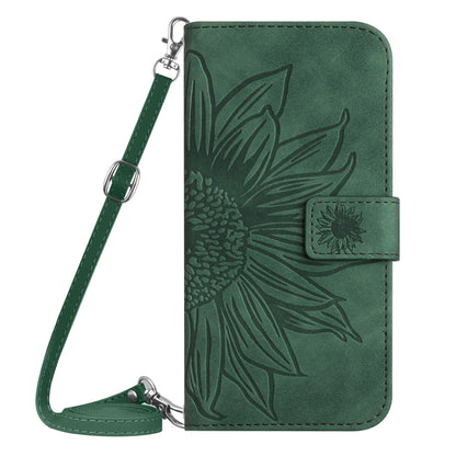 For Motorola Moto G Play 4G 2024 HT04 Skin Feel Sun Flower Embossed Flip Leather Phone Case with Lanyard(Green) - Motorola Cases by buy2fix | Online Shopping UK | buy2fix