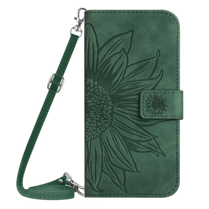 For Motorola Moto G Play 5G 2024 HT04 Skin Feel Sun Flower Embossed Flip Leather Phone Case with Lanyard(Green) - Motorola Cases by buy2fix | Online Shopping UK | buy2fix