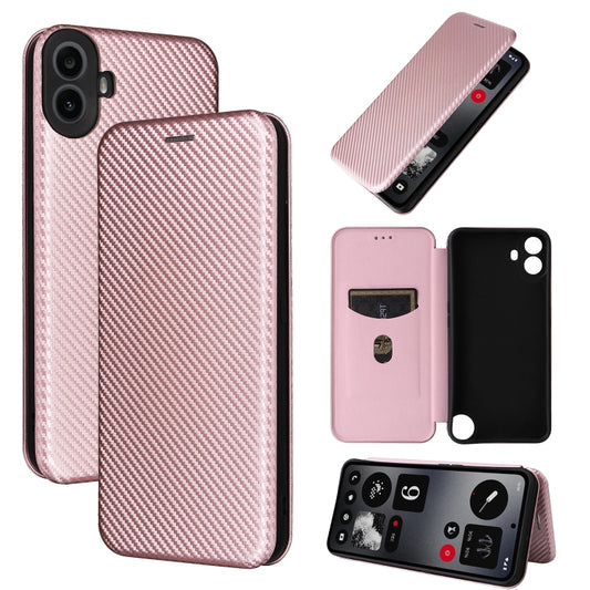 For Nothing CMF Phone 1 Carbon Fiber Texture Flip Leather Phone Case(Pink) - More Brand by buy2fix | Online Shopping UK | buy2fix