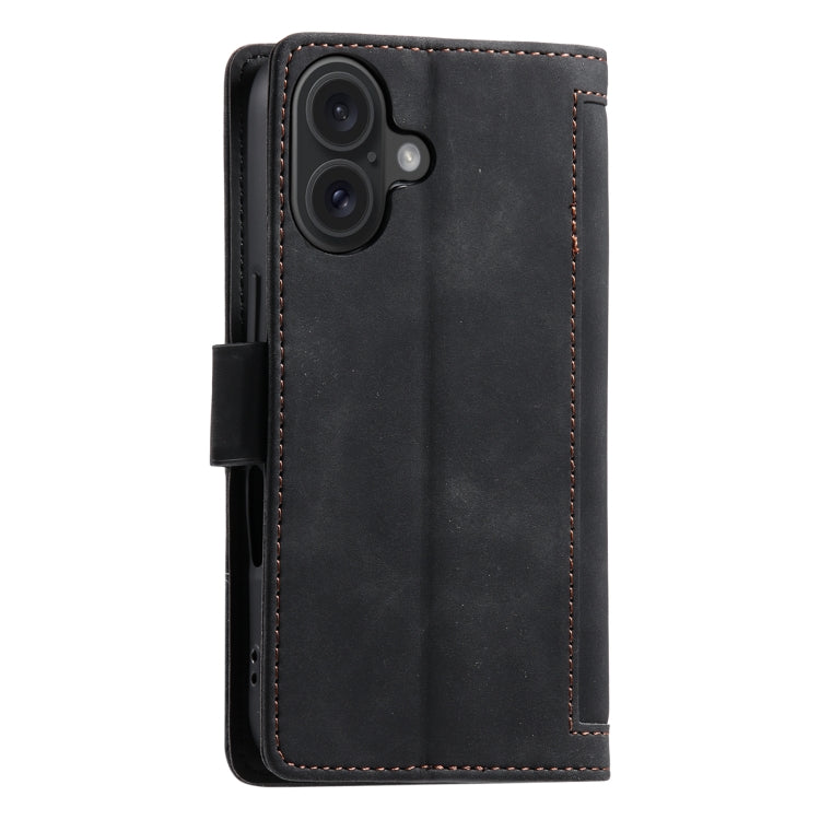 For iPhone 16 Plus Retro Splicing Horizontal Flip Leather Phone Case(Black) - iPhone 16 Plus Cases by buy2fix | Online Shopping UK | buy2fix