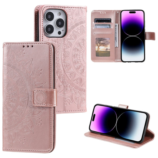 For iPhone 16 Pro Totem Flower Embossed Leather Phone Case(Rose Gold) - iPhone 16 Pro Cases by buy2fix | Online Shopping UK | buy2fix