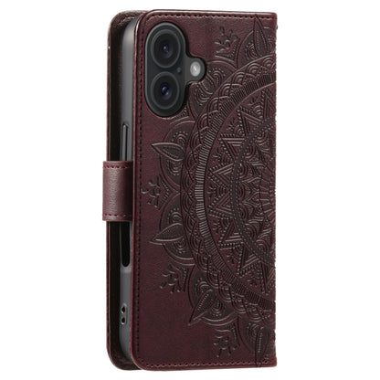 For iPhone 16 Totem Flower Embossed Leather Phone Case(Brown) - iPhone 16 Cases by buy2fix | Online Shopping UK | buy2fix