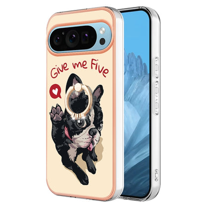 For Google Pixel 9 / 9 Pro Electroplating Dual-side IMD Phone Case with Ring Holder(Lucky Dog) - Google Cases by buy2fix | Online Shopping UK | buy2fix