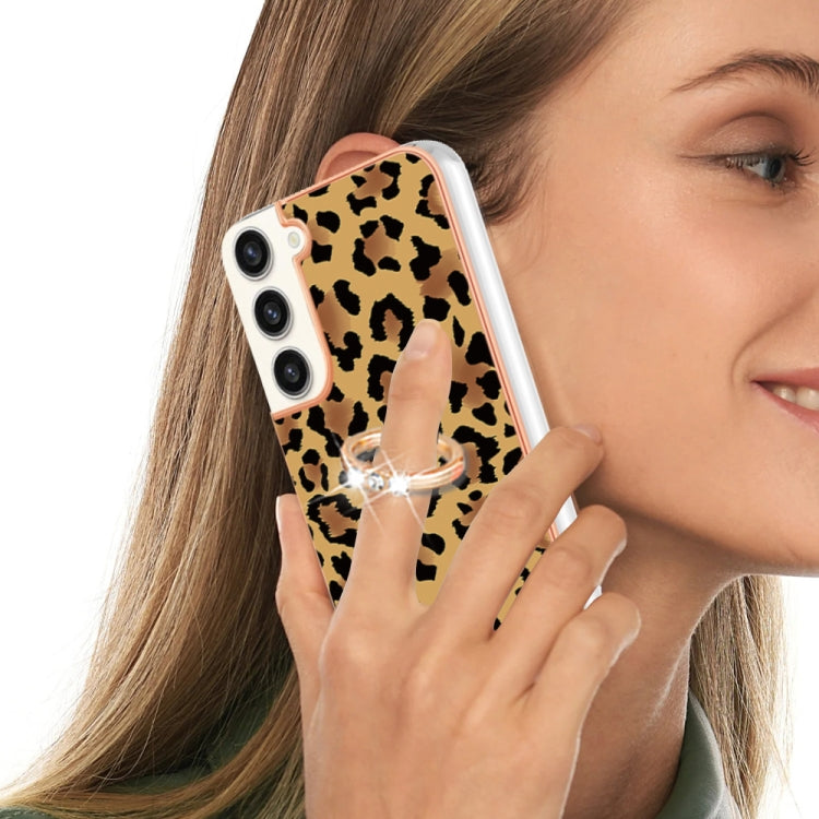 For Samsung Galaxy S22+ 5G Electroplating Dual-side IMD Phone Case with Ring Holder(Leopard Print) - Galaxy S22+ 5G Cases by buy2fix | Online Shopping UK | buy2fix