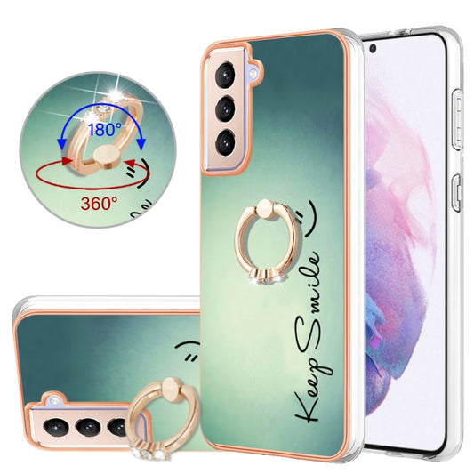 For Samsung Galaxy S21+ 5G Electroplating Dual-side IMD Phone Case with Ring Holder(Smile) - Galaxy S21+ 5G Cases by buy2fix | Online Shopping UK | buy2fix