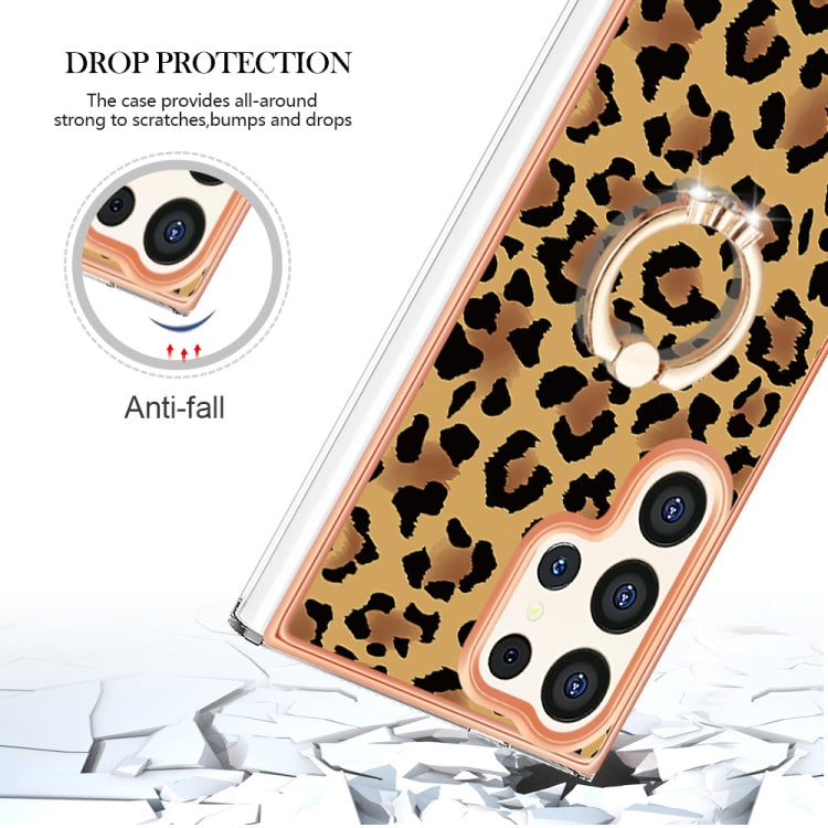 For Samsung Galaxy S24 Ultra 5G Electroplating Dual-side IMD Phone Case with Ring Holder(Leopard Print) - Galaxy S24 Ultra 5G Cases by buy2fix | Online Shopping UK | buy2fix