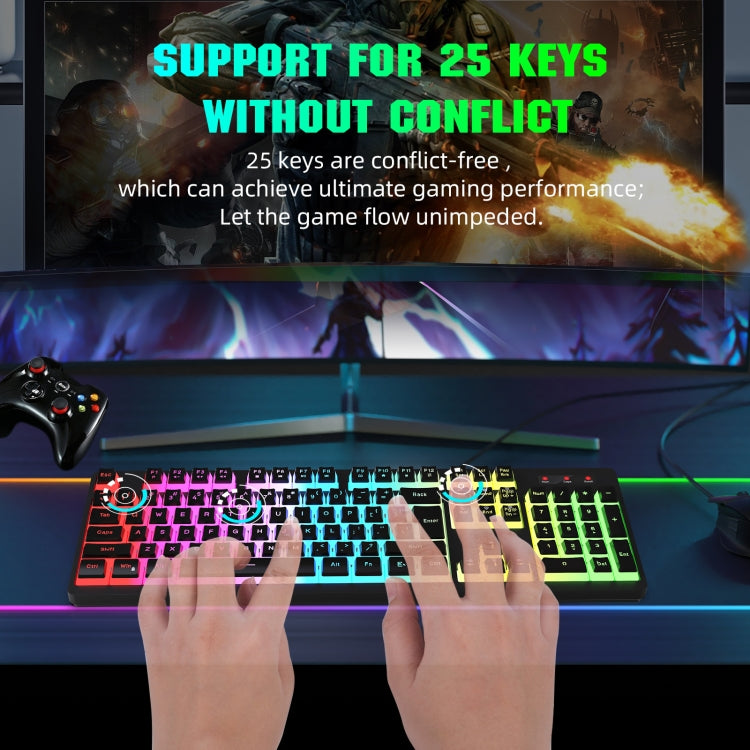 HXSJ L200+X100 Wired RGB Backlit Keyboard and Mouse Set 104 Pudding Key Caps + 3600DPI Mouse(Black) - Wired Keyboard by HXSJ | Online Shopping UK | buy2fix