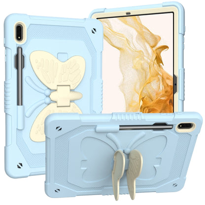 For Samsung Galaxy Tab S9+ Butterfly Kickstand Heavy Duty Hard Rugged Tablet Case(Beige+Ice Blue) - Galaxy Tab S9+ Cases by buy2fix | Online Shopping UK | buy2fix