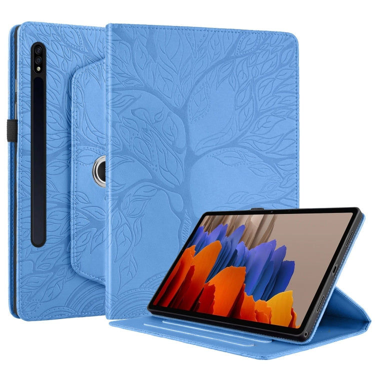 For Samsung Galaxy Tab S10+ / S9+ / S8+ Tree Life Embossed Rotation Leather Tablet Case(Blue) - Tab A7 Lite T220 / T225 by buy2fix | Online Shopping UK | buy2fix