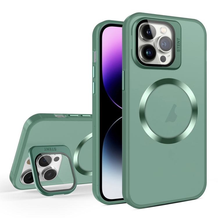 For iPhone 14 Pro Max Skin Feel CD Texture MagSafe Lens Holder Phone Case(Green) - iPhone 14 Pro Max Cases by buy2fix | Online Shopping UK | buy2fix