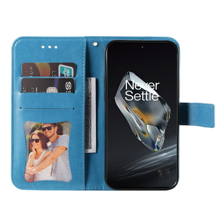 For OnePlus 12 Seven-petal Flowers Embossing Leather Phone Case(Blue) - OnePlus Cases by buy2fix | Online Shopping UK | buy2fix