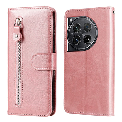 For OnePlus 12 Fashion Calf Texture Zipper Leather Phone Case(Rose Gold) - OnePlus Cases by buy2fix | Online Shopping UK | buy2fix