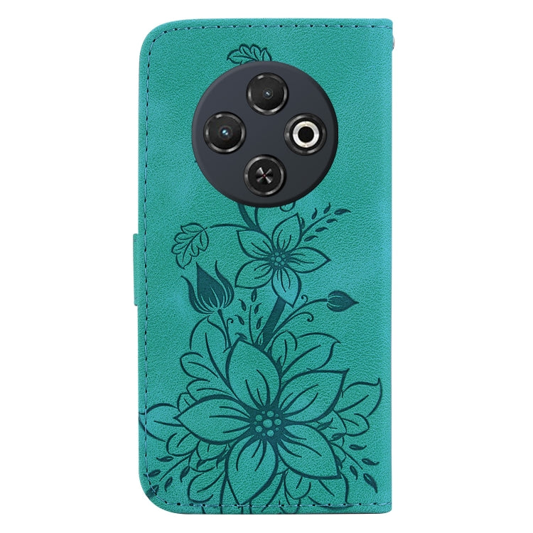 For Tecno Spark 30C Lily Embossed Leather Phone Case(Green) - Tecno Cases by buy2fix | Online Shopping UK | buy2fix