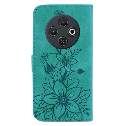 For Tecno Spark 30C Lily Embossed Leather Phone Case(Green) - Tecno Cases by buy2fix | Online Shopping UK | buy2fix