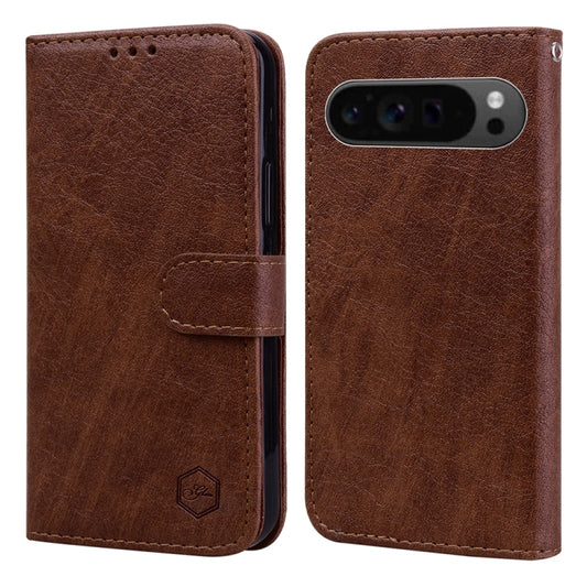 For Google Pixel 9 Pro Skin Feeling Oil Leather Texture PU + TPU Phone Case(Brown) - Google Cases by buy2fix | Online Shopping UK | buy2fix