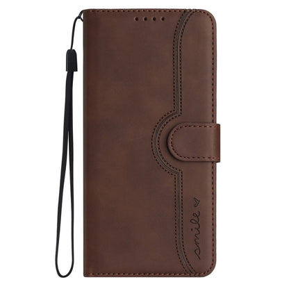 For iPhone 16 Plus Heart Pattern Skin Feel Leather Phone Case(Brown) - iPhone 16 Plus Cases by buy2fix | Online Shopping UK | buy2fix