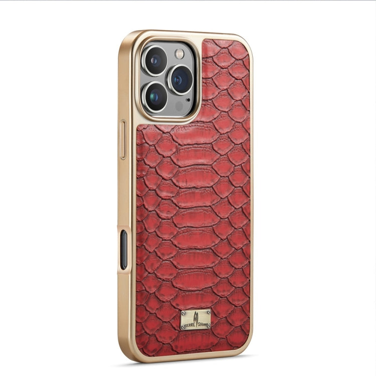 For iPhone 16 Pro Fierre Shann Python Texture Electroplating PU Phone Case(Red) - iPhone 16 Pro Cases by FIERRE SHANN | Online Shopping UK | buy2fix