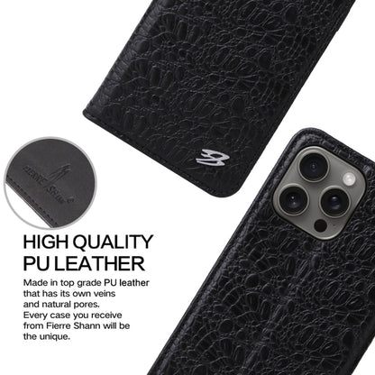 For iPhone 16 Pro Max Fierre Shann Crocodile Texture Magnetic Genuine Leather Phone Case(Black) - iPhone 16 Pro Max Cases by FIERRE SHANN | Online Shopping UK | buy2fix