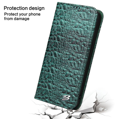 For iPhone 16 Plus Fierre Shann Crocodile Texture Magnetic Genuine Leather Phone Case(Green) - iPhone 16 Plus Cases by FIERRE SHANN | Online Shopping UK | buy2fix