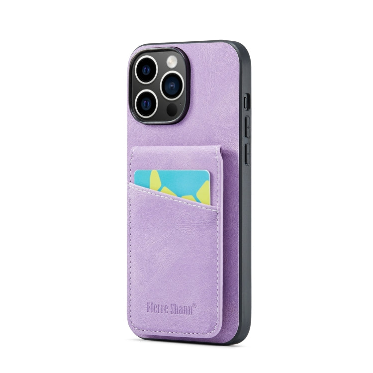 For iPhone 15 Pro Max Fierre Shann Crazy Horse Card Holder Back Cover PU Phone Case(Purple) - iPhone 15 Pro Max Cases by FIERRE SHANN | Online Shopping UK | buy2fix