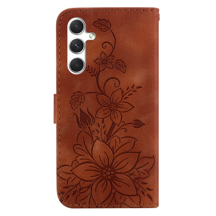 For Samsung Galaxy S24+ 5G Lily Embossed Leather Phone Case(Brown) - Galaxy S24+ 5G Cases by buy2fix | Online Shopping UK | buy2fix