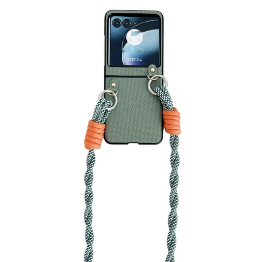 For Motorola Razr 40 Ultra Woven Texture Phone Case With Lanyard(Green) - Motorola Cases by buy2fix | Online Shopping UK | buy2fix