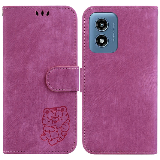 For Motorola Moto G Play 4G 2024 Little Tiger Embossed Leather Phone Case(Rose Red) - Motorola Cases by buy2fix | Online Shopping UK | buy2fix