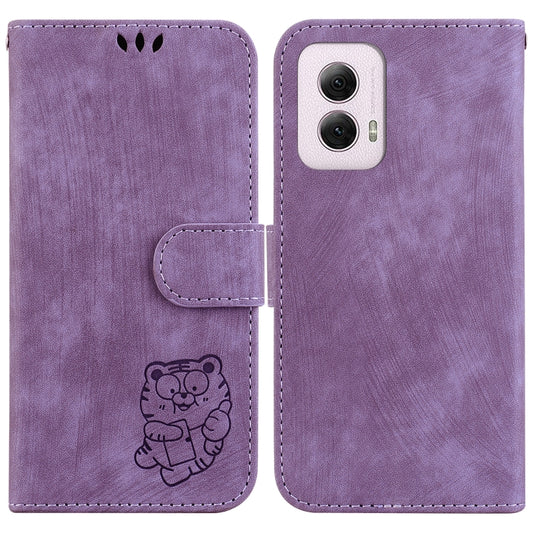 For Motorola Moto G Power 5G 2024 Little Tiger Embossed Leather Phone Case(Purple) - Motorola Cases by buy2fix | Online Shopping UK | buy2fix