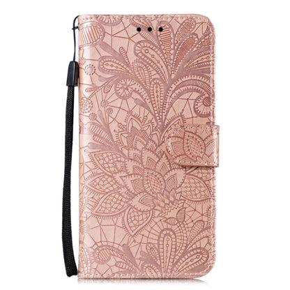 For iPhone 16 Plus Lace Flower Embossing Flip Leather Phone Case(Rose Gold) - iPhone 16 Plus Cases by buy2fix | Online Shopping UK | buy2fix