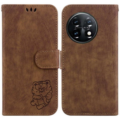 For OnePlus 11 Little Tiger Embossed Leather Phone Case(Brown) - OnePlus Cases by buy2fix | Online Shopping UK | buy2fix