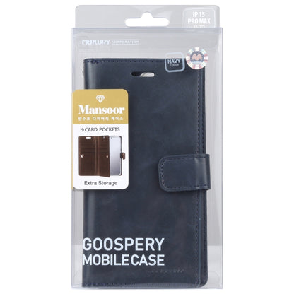 For iPhone 15 Pro Max GOOSPERY MANSOOR DIARY 9 Card Slots Leather Phone Case(Dark Blue) - iPhone 15 Pro Max Cases by GOOSPERY | Online Shopping UK | buy2fix