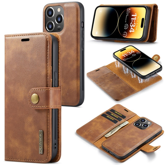 For iPhone 15 Pro DG.MING Crazy Horse Texture Detachable Magnetic Leather Phone Case(Brown) - iPhone 15 Pro Cases by DG.MING | Online Shopping UK | buy2fix