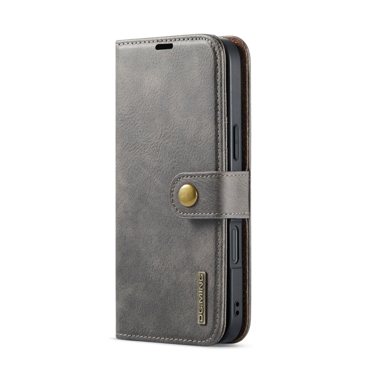 For iPhone 16 DG.MING Crazy Horse Texture Detachable Magnetic Leather Phone Case(Grey) - iPhone 16 Cases by DG.MING | Online Shopping UK | buy2fix