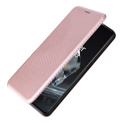 For OnePlus 12 Carbon Fiber Texture Flip Leather Phone Case(Pink) - OnePlus Cases by buy2fix | Online Shopping UK | buy2fix