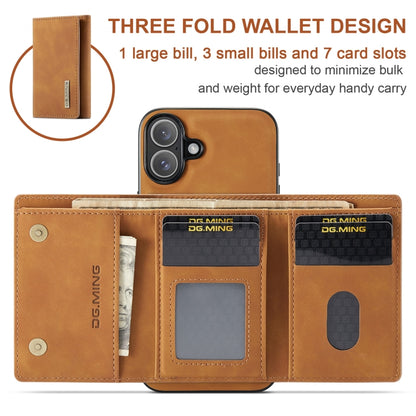 For iPhone 16 DG.MING M1 Series 3-Fold Multi Card Wallet Leather Phone Case(Brown) - iPhone 16 Cases by DG.MING | Online Shopping UK | buy2fix